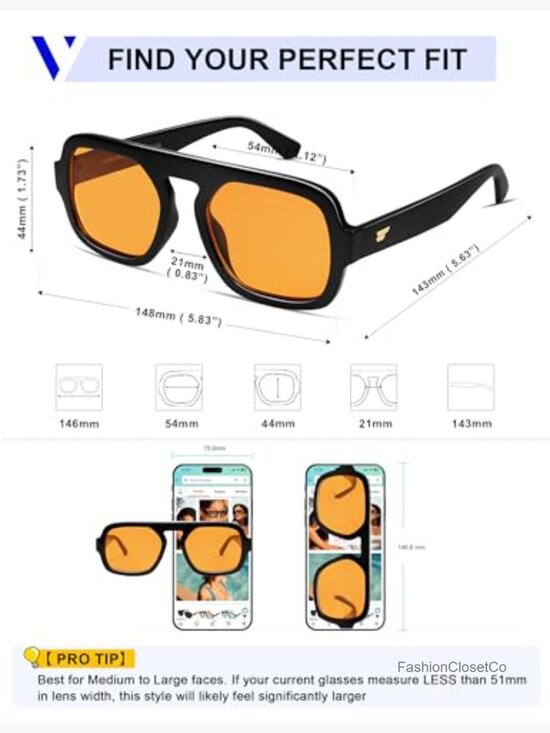 Retro Square Aviator Sunglasses Oversized Flat Top Rectangle UV400 Protection